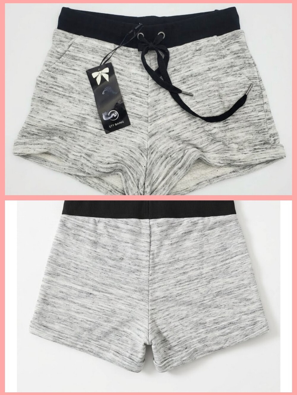 Iris Basic Gray Space-Dyed Lounge Shorts with Black Waistband